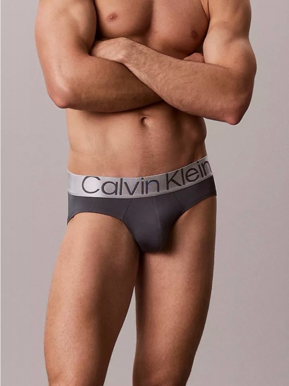 Calvin Klein Men microfiber Stretch steel Hip Brief grey dark-large logo
